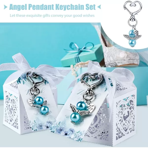 imageOurWarm Baby Shower Favors for Boys 48 Sets Baby Shower Party Favors Including Angel Keychains Favor Boxes and Thank You Cards Baby Shower Gifts for Boys Guests Baptism Favors Wedding FavorsBlue