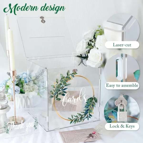 imageOurWarm Clear Acrylic Card Box with Lock ampamp Slot Thick DIY Wedding Card Box for Wedding Reception Large Money Gift Box Eucalyptus Graduation Card Box for Party Graduation Birthday Baby ShowerEucalyptus Card Box