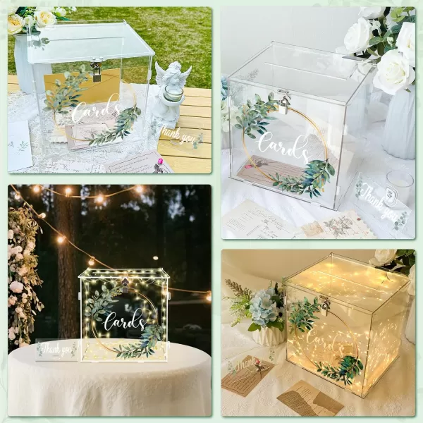 imageOurWarm Clear Acrylic Card Box with Lock ampamp Slot Thick DIY Wedding Card Box for Wedding Reception Large Money Gift Box Eucalyptus Graduation Card Box for Party Graduation Birthday Baby ShowerEucalyptus Card Box