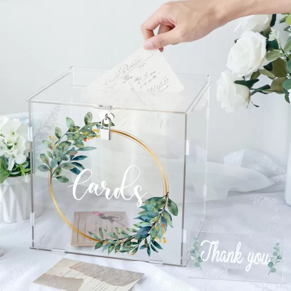 imageOurWarm Clear Acrylic Card Box with Lock ampamp Slot Thick DIY Wedding Card Box for Wedding Reception Large Money Gift Box Eucalyptus Graduation Card Box for Party Graduation Birthday Baby ShowerEucalyptus Card Box
