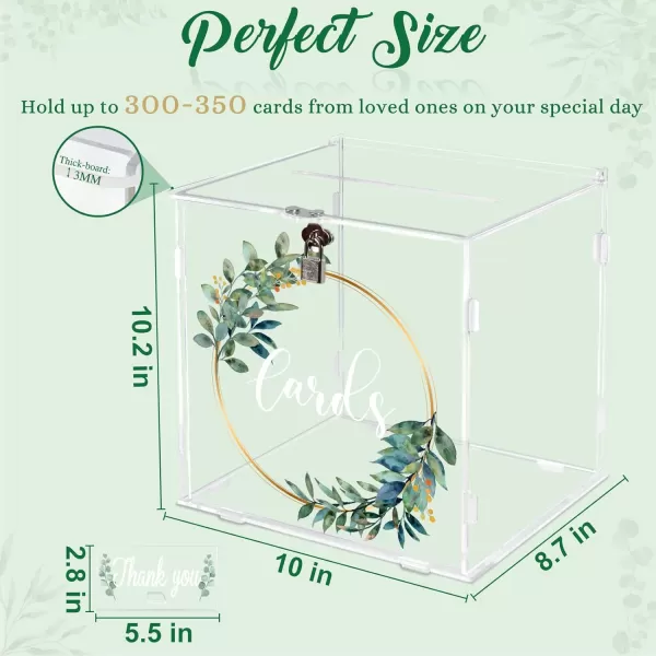 imageOurWarm Clear Acrylic Card Box with Lock ampamp Slot Thick DIY Wedding Card Box for Wedding Reception Large Money Gift Box Eucalyptus Graduation Card Box for Party Graduation Birthday Baby ShowerEucalyptus Card Box