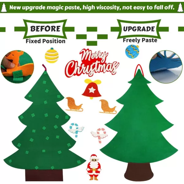 imageOurWarm DIY Felt Christmas Tree for Kids 35ft Felt Christmas Tree Set with 30pcs Glitter Ornaments and Gift Storage Bag for Kids Wall Hanging Xmas Gifts Christmas Decorations