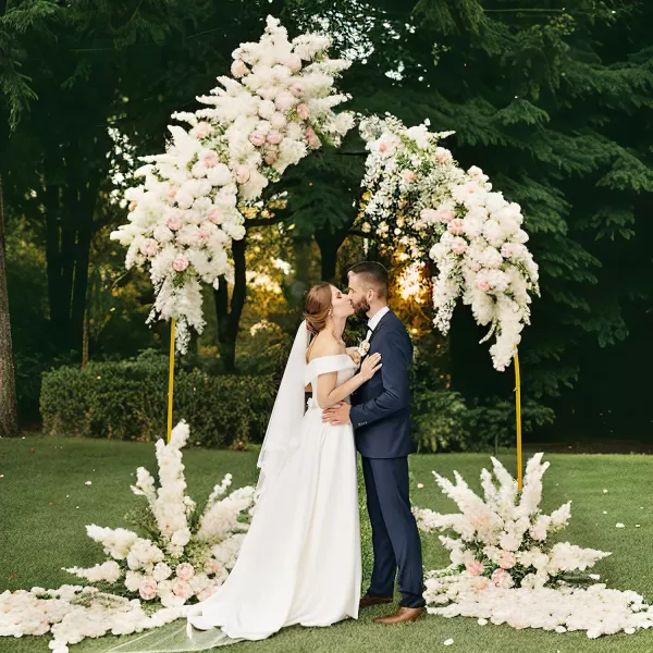 imageOurWarm Floral Arch Stand for Wedding 82FT65FT Half Gold Wedding Flower Arch Backdrop Stand for Wedding Anniversary Bridal Shower Ceremony Background Stand Party Decor