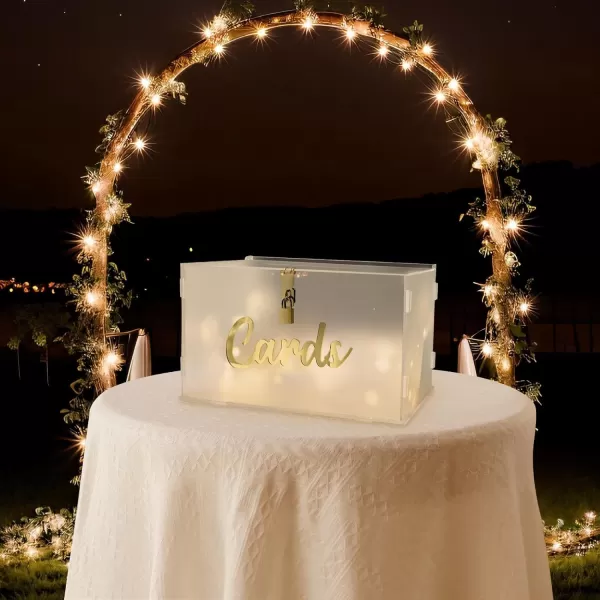 imageOurWarm Frosted Acrylic Wedding Card Box with Lock Gift Card Box for Wedding Reception with String Light and Pen Wedding Envelope Money Card Box for Party Graduation Baby Shower Birthday Decorations135 x 8 x 8