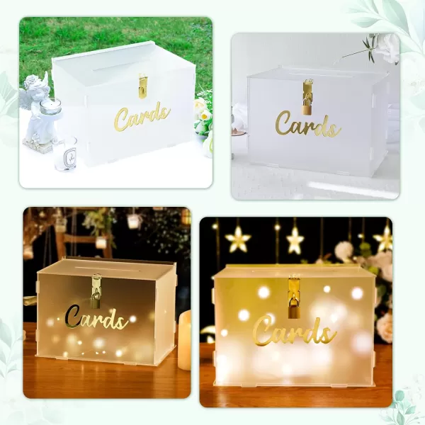 imageOurWarm Frosted Acrylic Wedding Card Box with Lock Gift Card Box for Wedding Reception with String Light and Pen Wedding Envelope Money Card Box for Party Graduation Baby Shower Birthday Decorations135 x 8 x 8