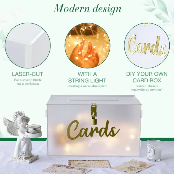 imageOurWarm Frosted Acrylic Wedding Card Box with Lock Gift Card Box for Wedding Reception with String Light and Pen Wedding Envelope Money Card Box for Party Graduation Baby Shower Birthday Decorations135 x 8 x 8