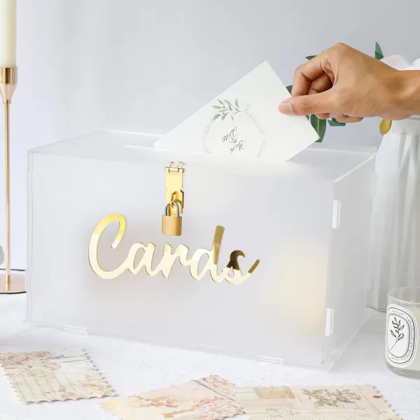 imageOurWarm Frosted Acrylic Wedding Card Box with Lock Gift Card Box for Wedding Reception with String Light and Pen Wedding Envelope Money Card Box for Party Graduation Baby Shower Birthday Decorations135 x 8 x 8