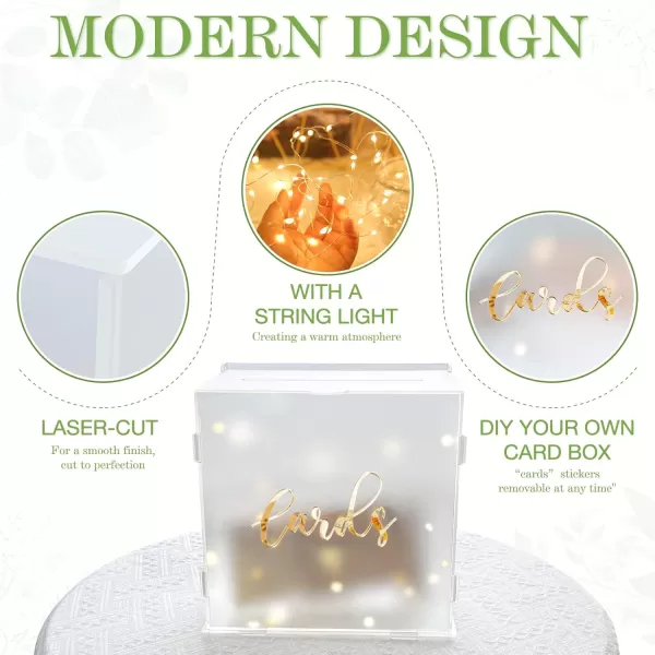 imageOurWarm Frosted Acrylic Wedding Card Box with String Light Large Gift Card Box for Wedding Reception DIY Wedding Envelope Money Memory Box for Party Graduation Birthday Baby Shower Decorations