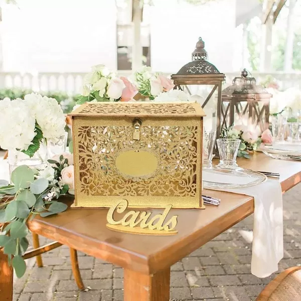 imageOurWarm Gold Wedding Card Box for Wedding Reception Glittery Wooden Card Boxes with Lock Gift Card Box Money Holder for Reception Anniversary Shower Rustic Wedding Decorations Birthday Graduation