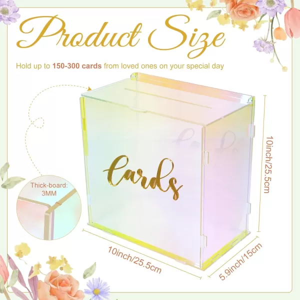 imageOurWarm Iridescent Acrylic Wedding Card Box with String Light DIY Gift Card Box for Wedding Reception Wedding Envelope Money Card Box Holder for Party Graduation Baby Shower Birthday Decorations