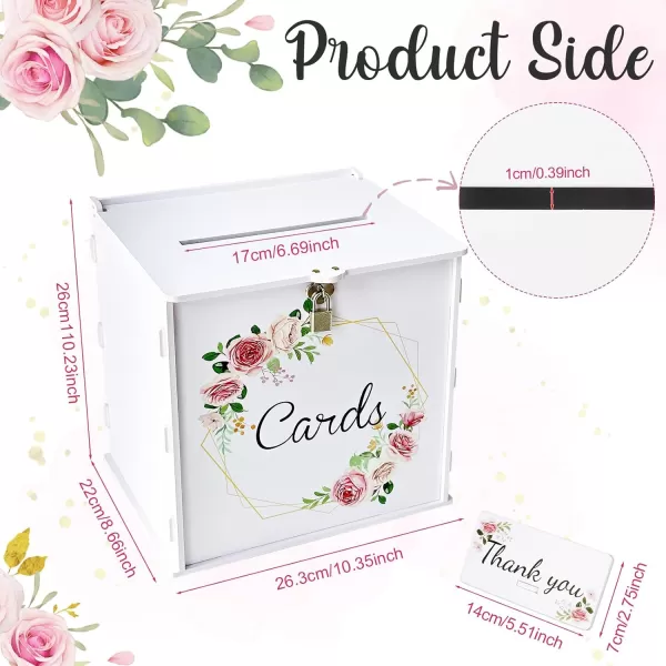 imageOurWarm PVC White Wedding Card Box with Lock DIY Gift Card Box for Wedding Reception Pink Rose Wedding Money Envelope Box for Party Graduation Birthday Baby Shower Decorations