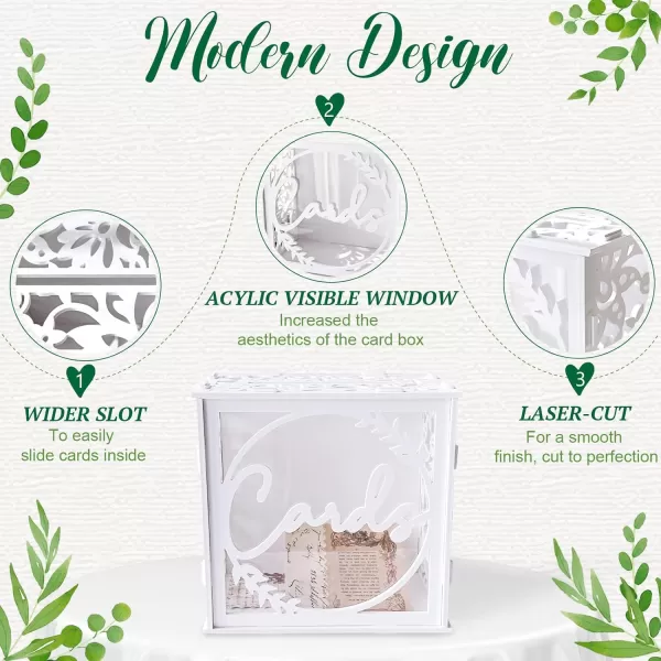 imageOurWarm Wedding Card Box for Reception PVC Gift Card Box Holder with Slot and Acrylic Window White Wedding Envelope Money Card Box for Baby Shower Birthday Graduation Party Wedding Decorations