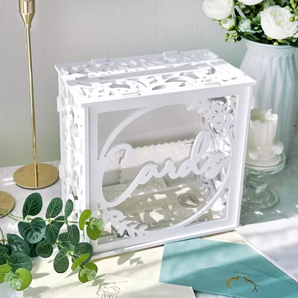 imageOurWarm Wedding Card Box for Reception PVC Gift Card Box Holder with Slot and Acrylic Window White Wedding Envelope Money Card Box for Baby Shower Birthday Graduation Party Wedding Decorations