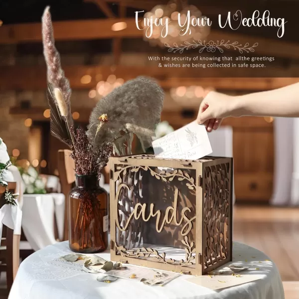 imageOurWarm Wedding Card Box with Window Brown Wooden Box Wedding Decorations for Reception Money Index Card Box for Wedding Bridal Shower Decorations Rustic Wedding Decor Party DecorationsBrown