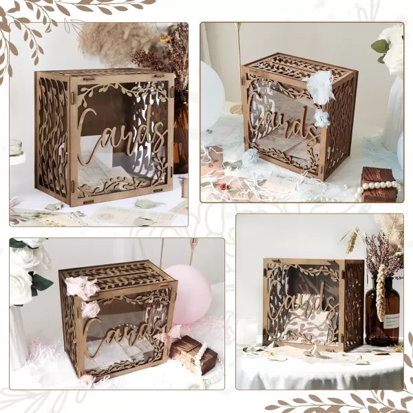 imageOurWarm Wedding Card Box with Window Brown Wooden Box Wedding Decorations for Reception Money Index Card Box for Wedding Bridal Shower Decorations Rustic Wedding Decor Party DecorationsBrown