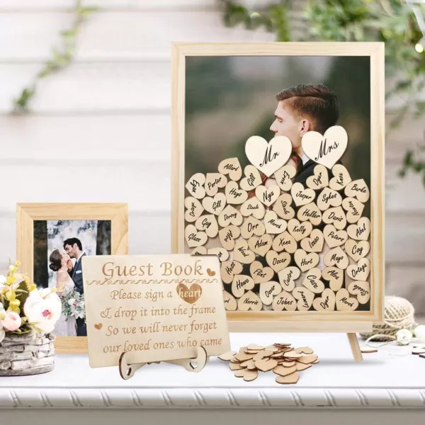 imageOurWarm Wedding Guest Book Alternative Drop Top Frame with 102 Wooden Hearts Rustic Sign in Guest Book for Wedding Baby Shower Reception Decorations