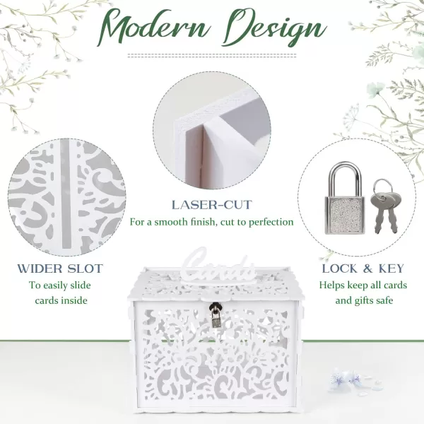 imageOurWarm White Wedding Card Box with Lock PVC Gift Card Box for Wedding Decorations for Reception Gift Card Money Box for Party Reception Anniversary Bridal Baby Shower