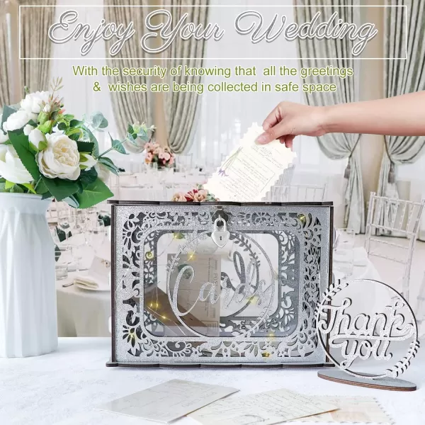 imageOurWarm White Wedding Card Box with Lock PVC Gift Card Box for Wedding Reception Eucalyptus DIY Wedding Envelope Money Card Box for Party Graduation Birthday Baby Shower DecorationsSilver glitter