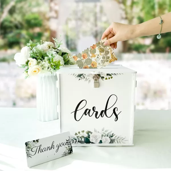 imageOurWarm White Wedding Card Box with Lock PVC Gift Card Box for Wedding Reception Eucalyptus DIY Wedding Money Envelope Card Box for Party Graduation Baby Shower Birthday DecorationsWhite