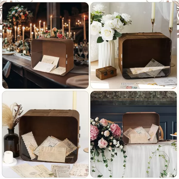 imageOurWarm Wooden Wedding Card Box for Reception Rustic Gift Card Box for Wedding with Acrylic Window Large Wedding Envelope Money Card Box for Party Graduation Birthday Baby Shower Decorations