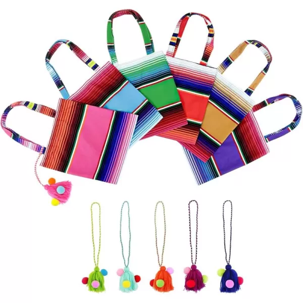 imageOurWarm 10 x 8 Inches Handwoven Mexican Tote Favor Bags Mexican Fiesta Party Bag with Colorful Tassels for Mexican Party Decorations Fiesta party supplies Set of 6
