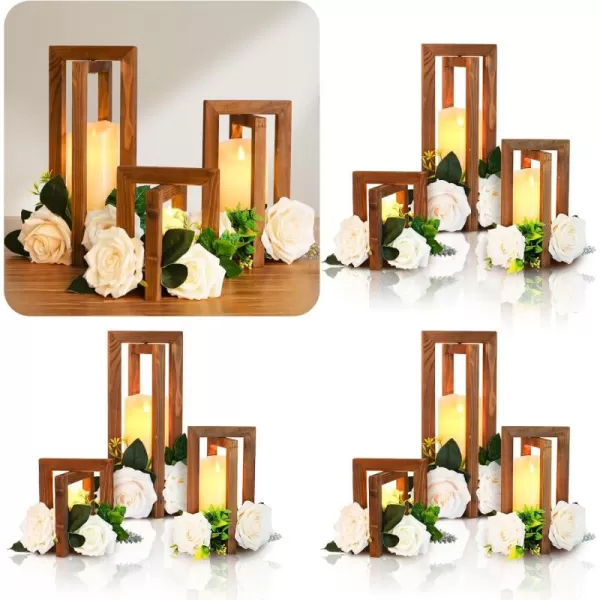 imageOurWarm 12Pcs Wedding Centerpieces for Tables Foldable Wooden Lantern Centerpieces for Tables Centerpieces for Wedding Reception Brown Rustic Lanterns for Centerpieces Wedding Table Party Decoration