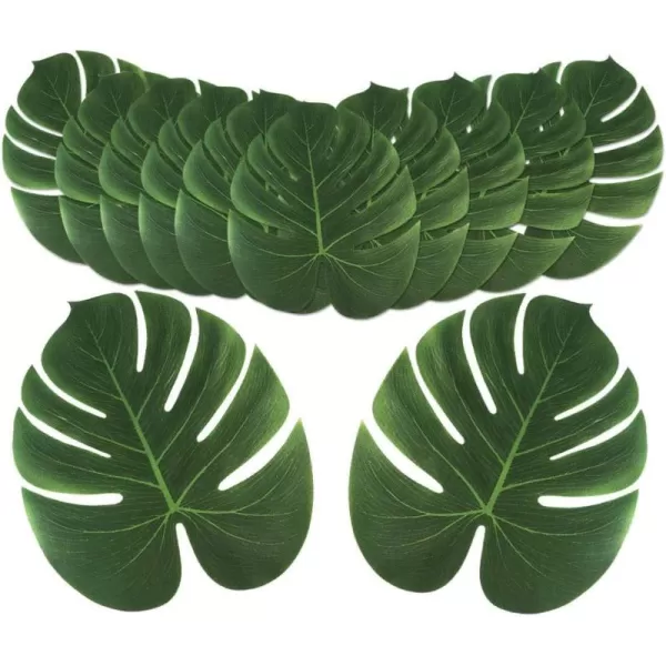 imageOurWarm 24pcs Large Artificial Tropical Palm Leaves Faux Safari Leaves Monstera Fake Leaves Hawaiian Luau Party Jungle Beach Theme Decorations for Birthday Party Safari Table Decorations Supplies