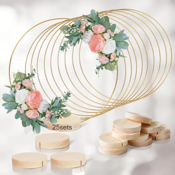 imageOurWarm 25Pcs 12 Inch Floral Hoop Centerpiece with Stand for Table Metal Center Pieces Gold Circle Centerpieces for Wedding Reception DIY Table Centerpieces Wall Hanging Crafts Flower Decoration