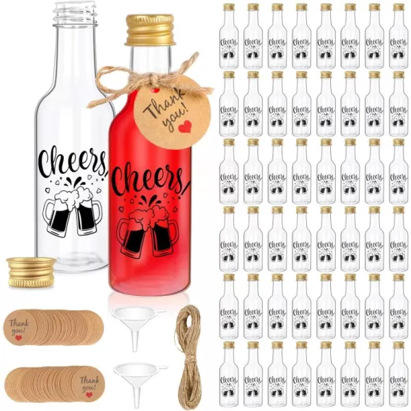imageOurWarm 50 Pack Mini Liquor Bottles 17oz50ml Mini Wine Bottles with Gold Screw Caps Funnels Tags and Ropes Empty Shot Bottles for Wine Juice Alcohol Homemade Liquor Birthday Wedding Party FavorsMini Shot Bottles