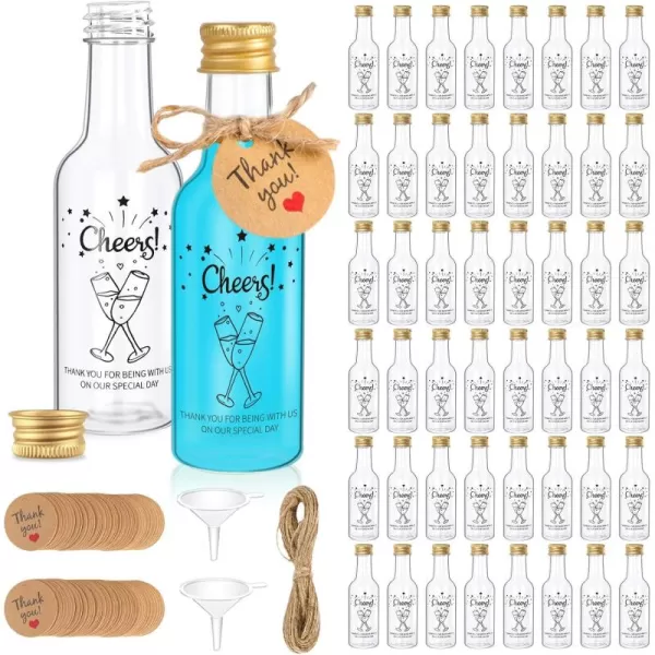 imageOurWarm 50 Pack Mini Liquor Bottles 17oz50ml Mini Wine Bottles with Gold Screw Caps Funnels Tags and Ropes Empty Shot Bottles for Wine Juice Alcohol Homemade Liquor Birthday Wedding Party FavorsMini Liquor Bottles