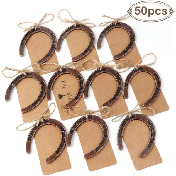 imageOurWarm 50pcs Good Lucky Horseshoe Gift with Kraft Tags for Rustic Wedding Favors Decoration Hanging Barn Wedding Horseshoe Gift