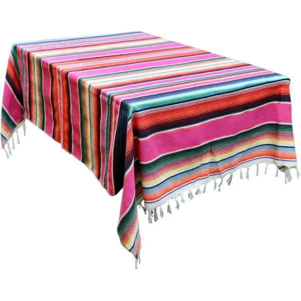 imageOurWarm 59 x 84 Inch Mexican Blanket Striped Tablecloth for Mexican Party Decorations Large Square Cotton Mexican Serape Blanket Outdoor Table Cover Table Cloth