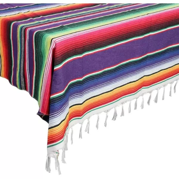 imageOurWarm 59 x 84 Inch Mexican Serape Tablecloth Fringe Cotton Mexican Blanket Handwoven Fiesta Tablecloth for Mexican Party Cinco de Mayo Decorations