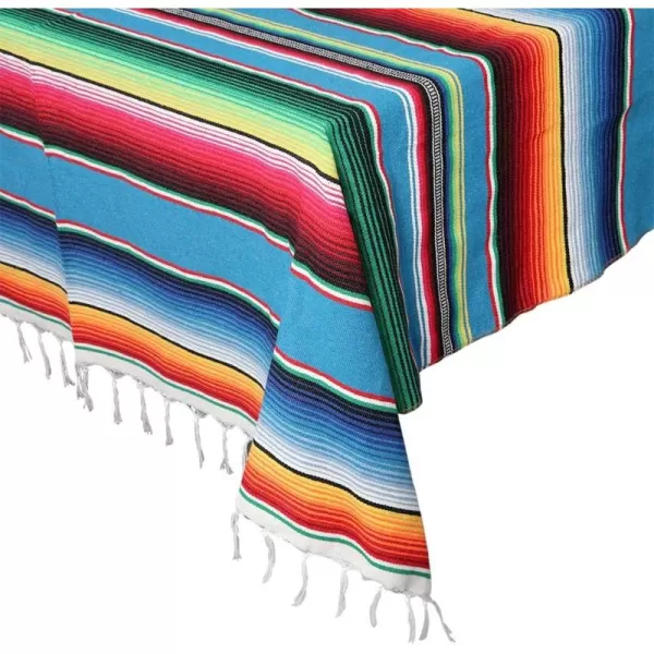 imageOurWarm 59 x 84 Inch Mexican Tablecloth Serape Blanket for Mexican Party Wedding Decorations Large Square Cotton Fringe Table Cloth Colorful Mexican Blanket Outdoor Fiesta Table Cover Picnic Blue