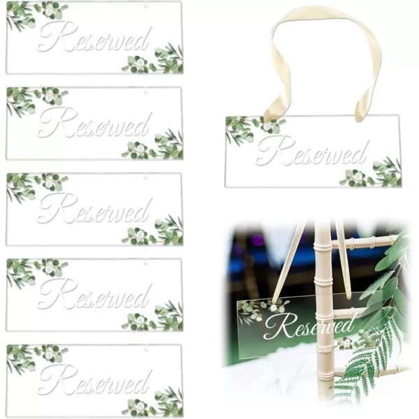 imageOurWarm 6 Pack Reserved Signs for Wedding Chairs Hanging Acrylic Reserved Table Signs Greenery Reserved Seating Signs with Ribbon for Wedding Church Pews Restaurant CelebrationsEucalyptus