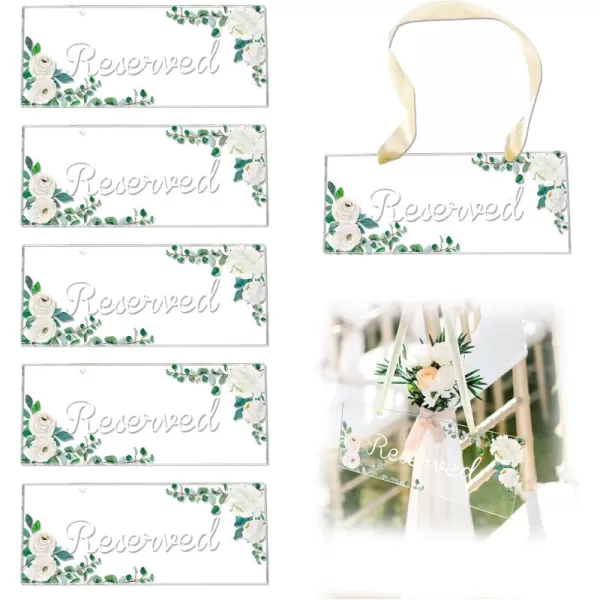 imageOurWarm 6 Pack Reserved Signs for Wedding Chairs Hanging Acrylic Reserved Table Signs Greenery Reserved Seating Signs with Ribbon for Wedding Church Pews Restaurant CelebrationsWhite Rose