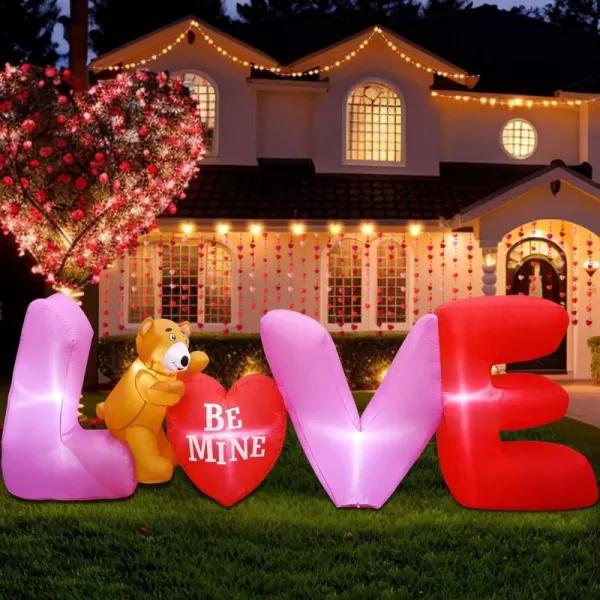 imageOurWarm 9 FT Valentines Inflatables Love Letters Valentines Decorations Inflatable Romantic Bear and Heart with LED Light Valentines Blow Up Yard Decorations for Wedding Party Valentines Day Decor