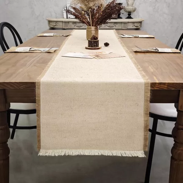 imageOurWarm 90inch Burlap Table Runner Farmhouse Kitchen Decor Modern Dining Room Tablecloth for Country Vintage Bohemian Wedding Bedroom Bridal Shower Rustic Party Decor 12 x 90 inch
