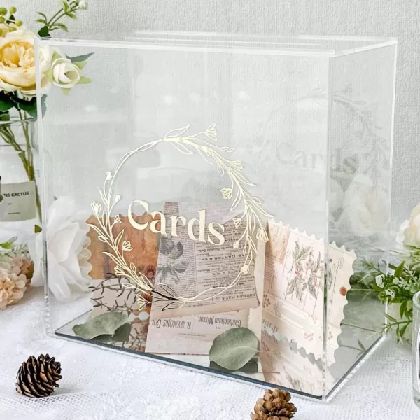 imageOurWarm Acrylic Wedding Card Box with String Light Frosted Gift Card Box for Wedding Decorations for Reception Money Box for Bridal Shower Decorations Party Reception AnniversaryMirror Acrylic