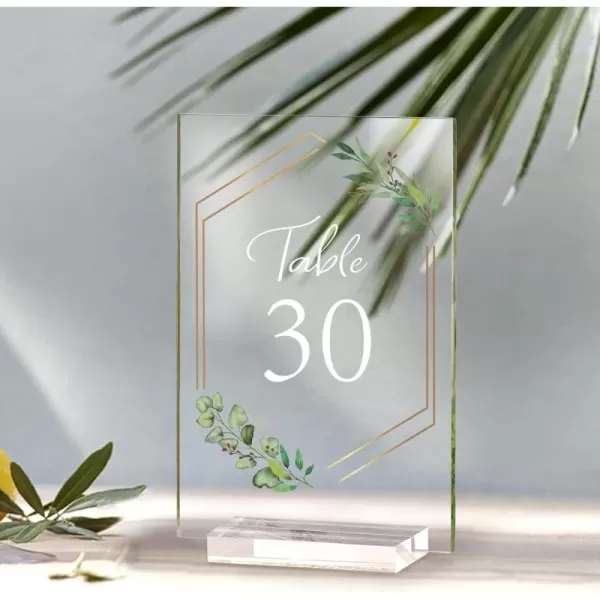 imageOurWarm Acrylic Wedding Table Numbers 110 with Stands 4x6 inches Clear Sign Wedding Place Card Eucalyptus Acrylic Sign for Wedding Reception Anniversary Baby Bridal Shower Birthday Table Setting30