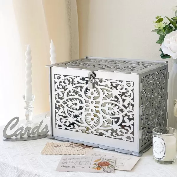 imageOurWarm Silver Wedding Card Box for Wedding Reception Wooden Card Boxes with Lock PVC Gift Card Box Money Holder for Reception Anniversary Shower Rustic Wedding Decorations Birthday Graduation