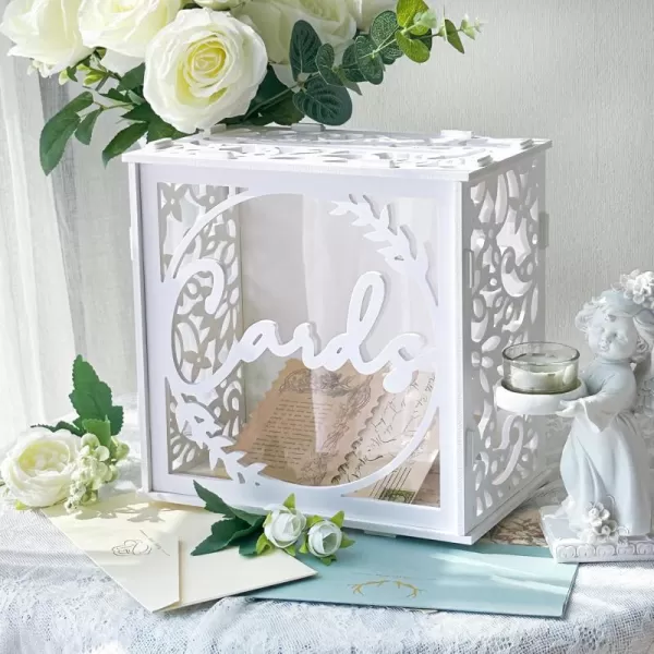 imageOurWarm Wedding Card Box for Reception PVC Gift Card Box Holder with Slot and Acrylic Window White Wedding Envelope Money Card Box for Baby Shower Birthday Graduation Party Wedding Decorations