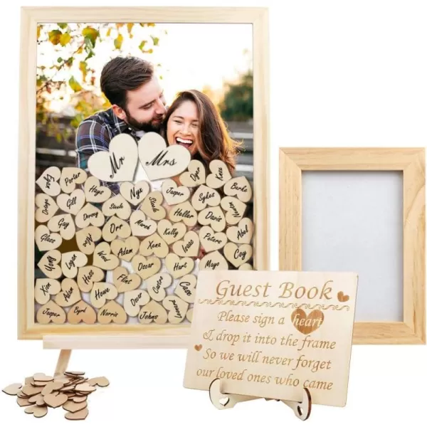 imageOurWarm Wedding Guest Book Alternative Drop Top Frame with 102 Wooden Hearts Rustic Sign in Guest Book for Wedding Baby Shower Reception Decorations