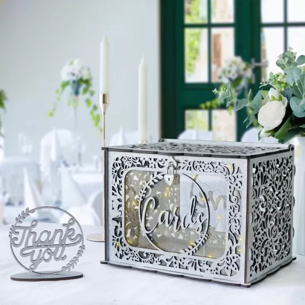 imageOurWarm White Wedding Card Box with Lock PVC Gift Card Box for Wedding Reception Eucalyptus DIY Wedding Envelope Money Card Box for Party Graduation Birthday Baby Shower DecorationsSilver glitter