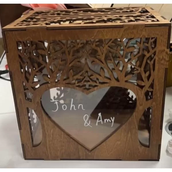 imageOurWarm Wooden Wedding Card Box  Customizable Rustic Wedding Box for Cards and Money  Elegant Card Box for Wedding with Tree Design  Card Holder Box for Wedding Bridal Shower Birthday Gift