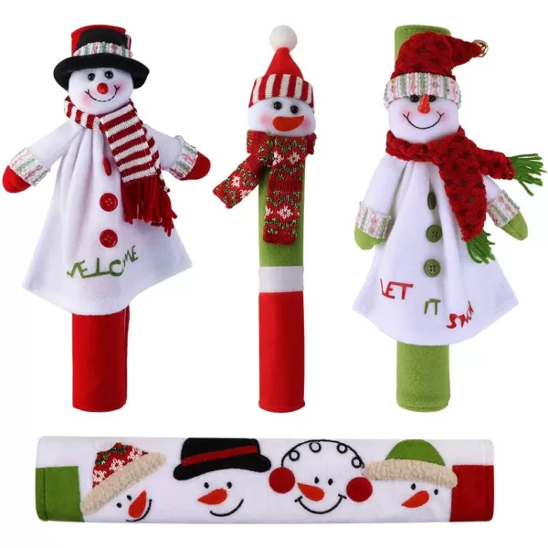 imageOurWarm Christmas Refrigerator Handle Covers Set of 8 Christmas Kitchen Decor Snowman Fridge Door Handle Cover Appliance Handle Covers for Christmas Decorations4 Pieces