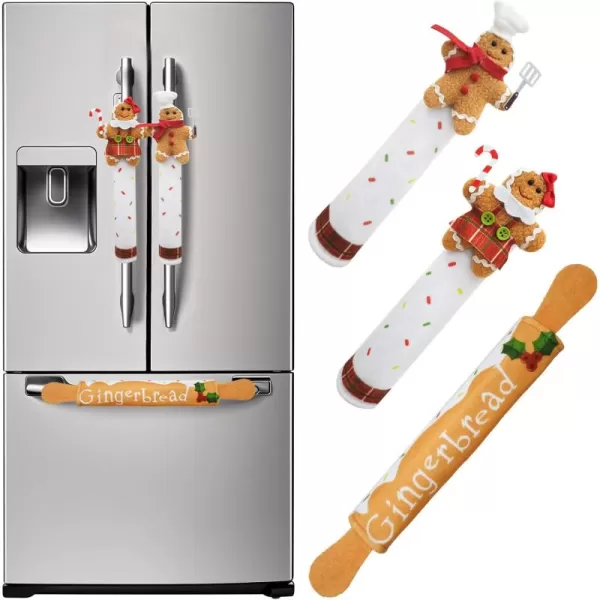 imageOurWarm Christmas Refrigerator Handle Covers Set of 3 Gingerbread Kitchen Decor Refrigerator Door Handle Covers Christmas Fridge Handle Covers Gingerbread Christmas Decorations Indoor for Home DecorGingerbread