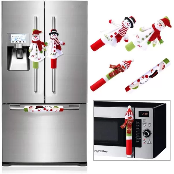 imageOurWarm Christmas Refrigerator Handle Covers Set of 4 3D Cute Snowman Fridge Door Cover Kitchen Appliance Handle Covers for Kitchen Christmas Decorations