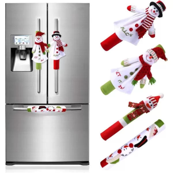 imageOurWarm Christmas Refrigerator Handle Covers Set of 8 Christmas Kitchen Decor Snowman Fridge Door Handle Cover Appliance Handle Covers for Christmas Decorations4 Pieces