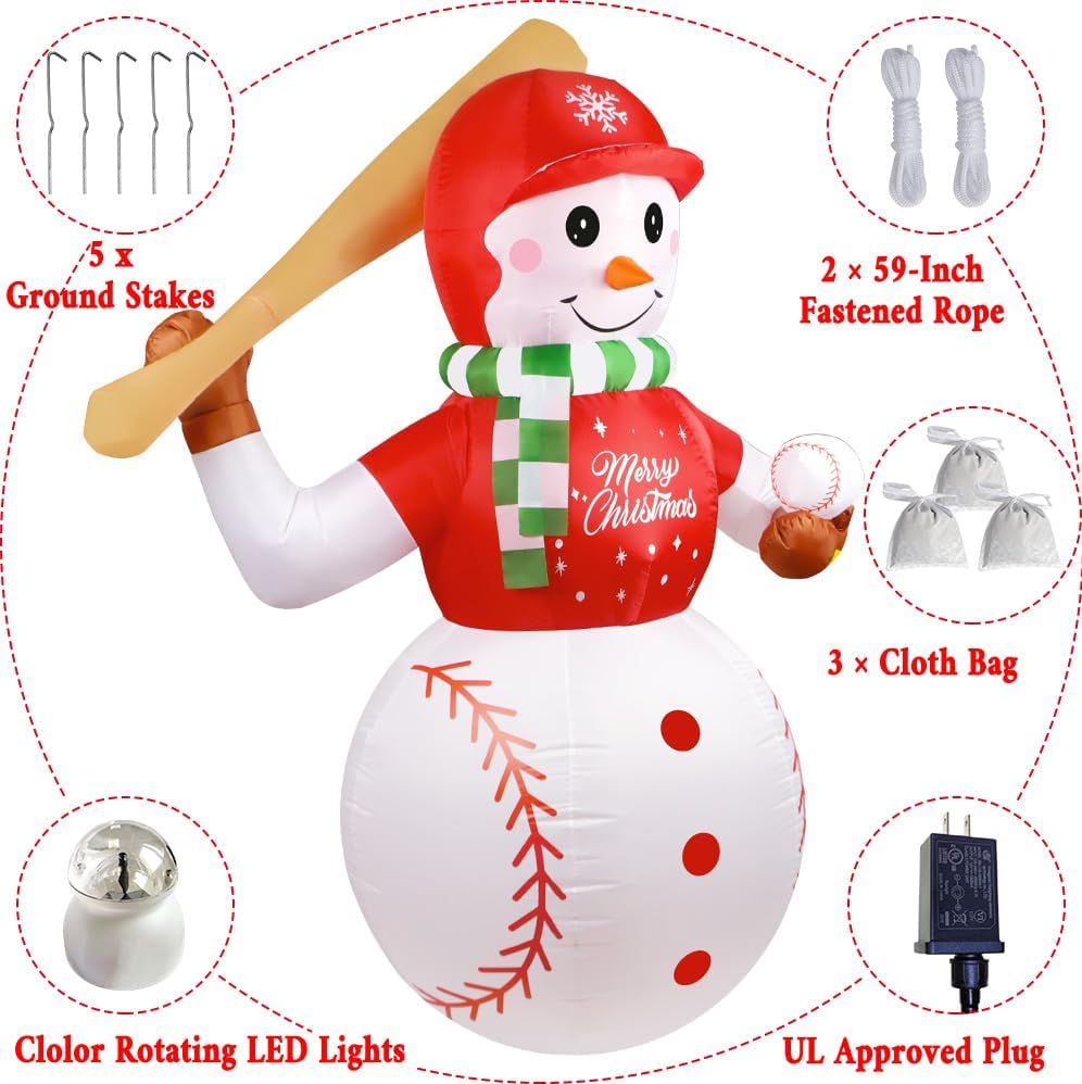 imageOurWarm 6FT Christmas Inflatables Outdoor Decorations Inflatable Baseball Snowman Blow Up Yard Decorations with Colorful LED Lights for Indoor Outdoor Christmas Decorations Yard Lawn Garden DecorBaseball Snowman